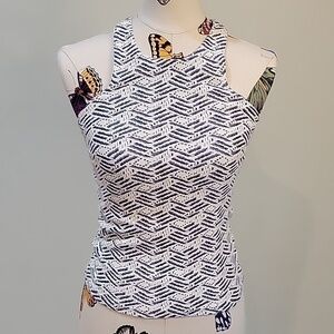 ABBELINE blue and white halter top.  Fully lined, dressy, sporty. Size is Small.